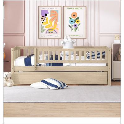 Wood Daybed with Trundle and Fence Guardrails