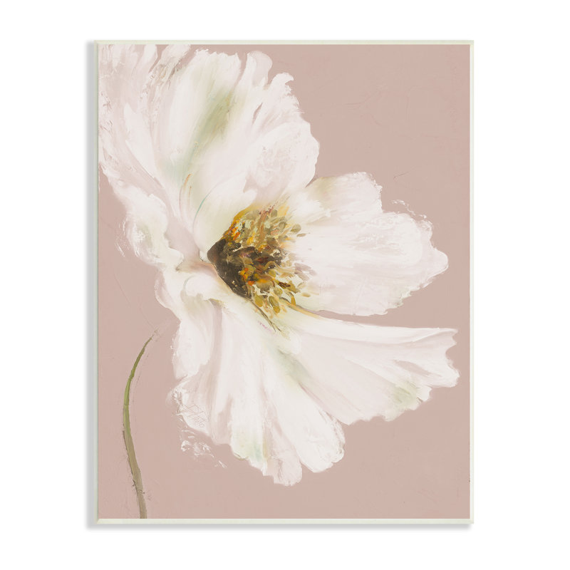 Abstrait pétale blanc, fleur expressive, beige et vert par Patricia Pinto, H 19 po x l 13 po x P 0,5 po, Plaque murale
