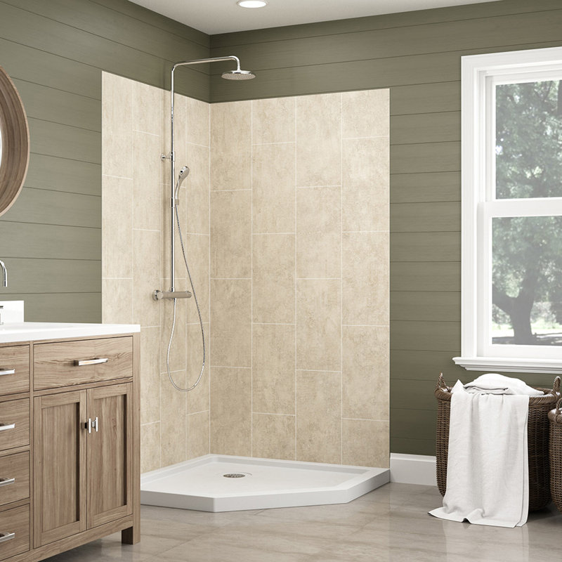 Shale Gray Composite Corner Shower Wall Panels, 42" x 78"