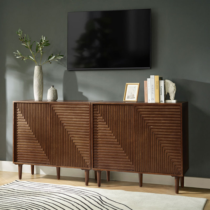 Armoire d'appoint 2 portes avec porte-bouteilles Ayden Mid-Century, Noyer