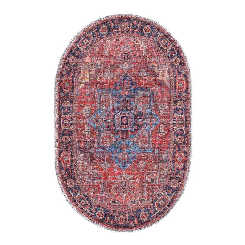 Tapis oriental rouille / bleu Haigh, Ovale 2 pi x 3 pi 1 po