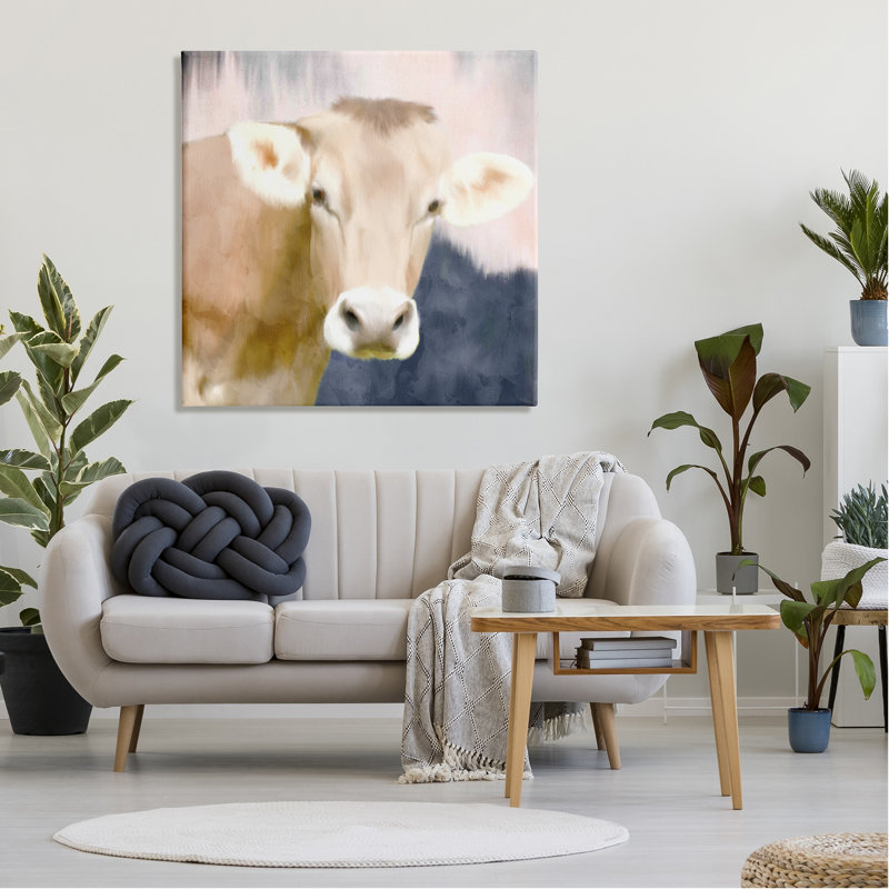 Paysage champêtre de vache gros plan peint par Kim Allen - Peinture, Toile tendue, H 36 po x l 36 po x P 1,5 po