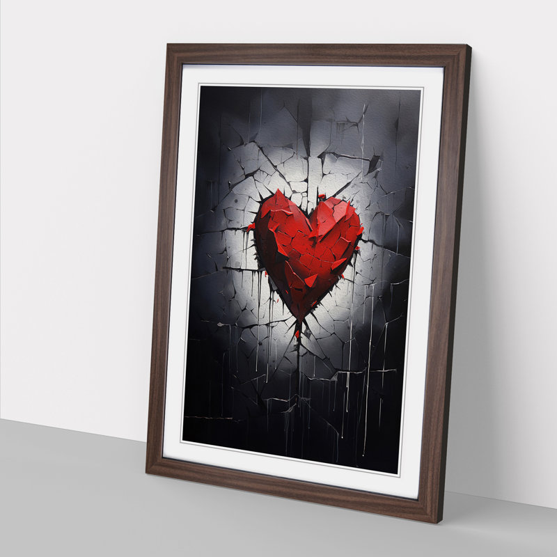 Love Heart Hard Edge Painting Art - Framed Print, Walnut, 64cm H x 46cm W x 2cm D