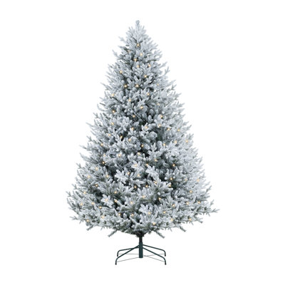 Arbre de Noël artificiel givré - Support en métal robuste - Arbre de Noël réaliste enneigé pour un look d'hiver classique, disponible en tailles de 6 pi et 7,5 pi pour une décoration intérieure des Fêtes avec 450 lumières chaudes, 2456 branches