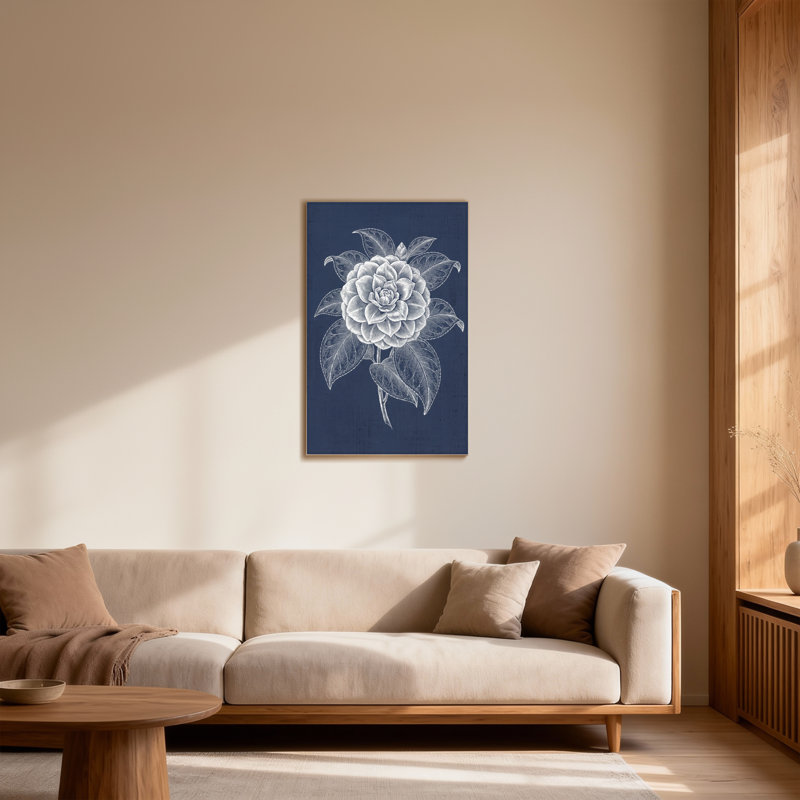 Plantes et fleurs - rose blanche sur fond bleu marine, H 18 po x l 12 po