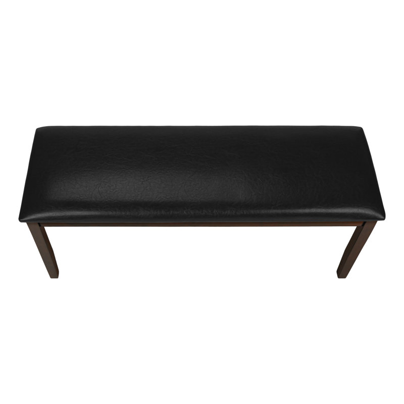Bench, 48" Rectangular, Dining Room, Hallway, Entryway, Upholstered, Wood, Brown Solid Wood, Black Leather-Look, Transitional