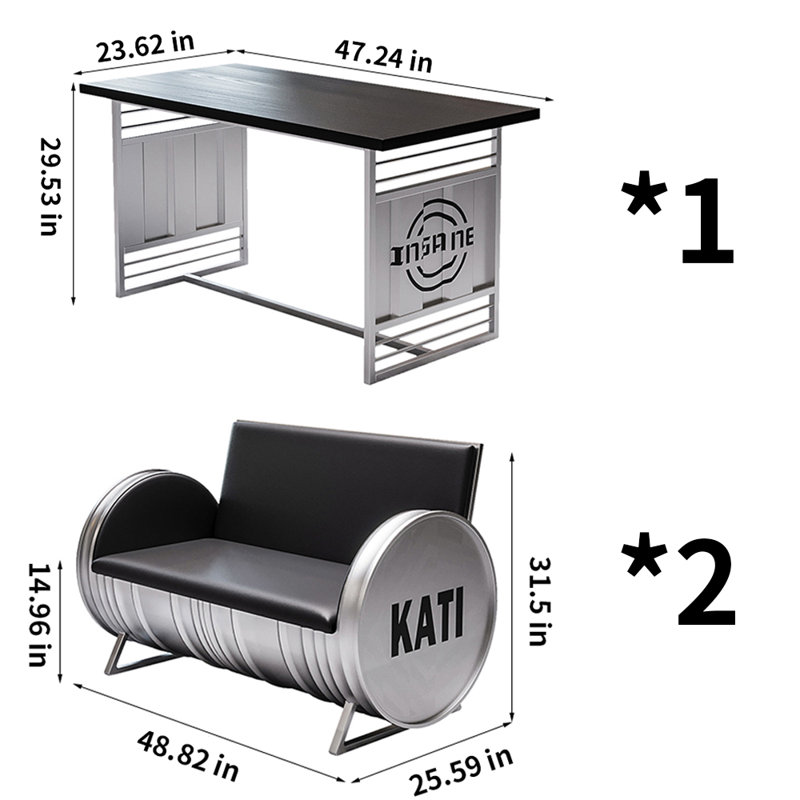 Ensemble de table de salle à manger industrielle en fer à table rectangulaire L 47,24 po x l 23,62 po