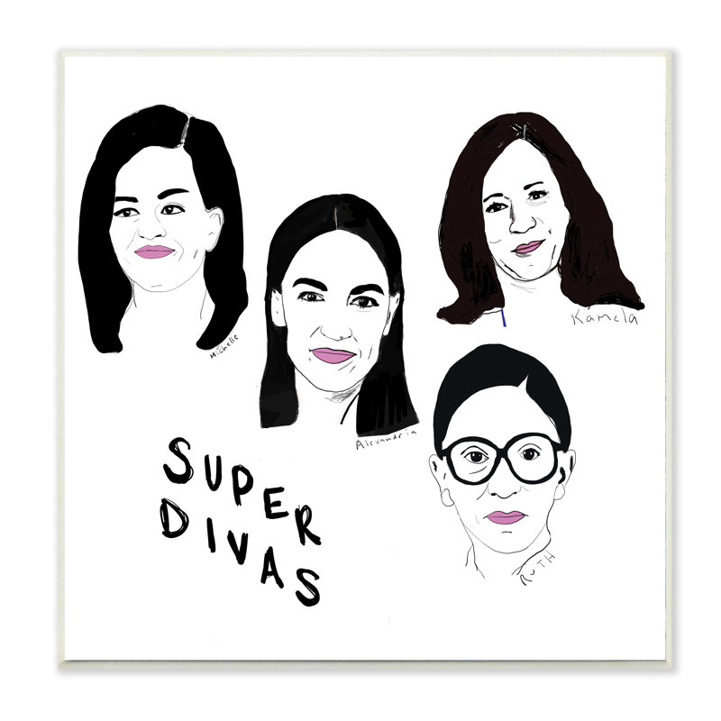 Personnages féminins éminents de la super divas, Bois naturel, H 12 po x l 12 po x P 0,5 po