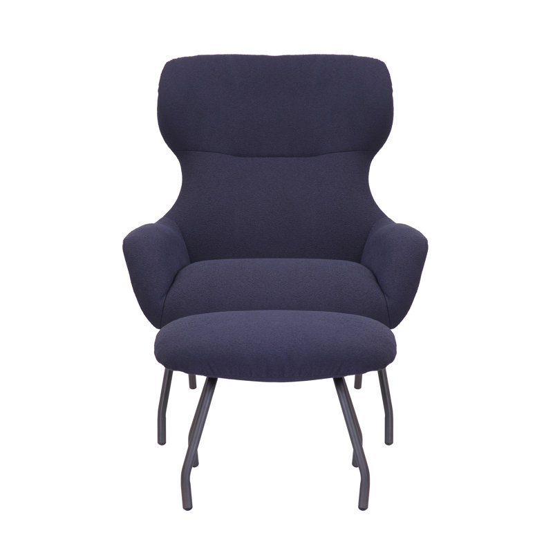 Cathalina Fabric Wingback Accent Chair with Ottoman, Blue Polyester Blend