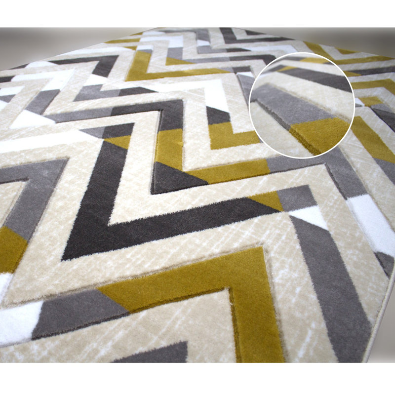 Tapis beige / gris / jaune Dalis, Rectangle 2 pi 7 po x 4 pi 11 po