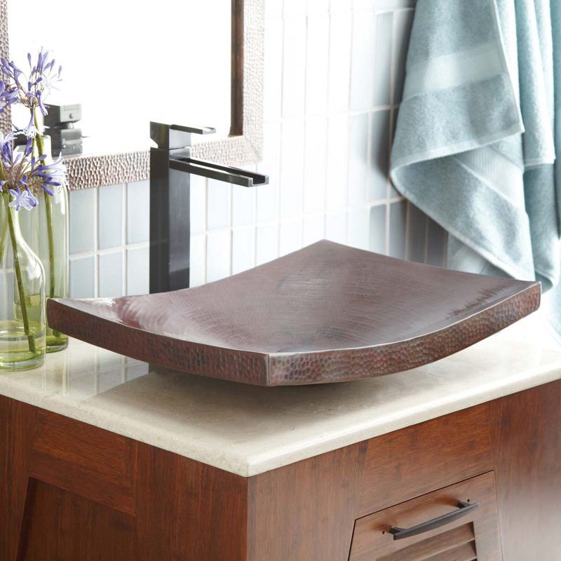 Maestro Kohani Hand Hammered Rectangular Vessel Bathroom Sink, Antique Copper