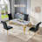 Rectangular Marble Dining Set, 70" Modern White Faux Marble Table With Polished Stainless Steel Base And Upholstered Chairs-199612647-199612644-199612641
