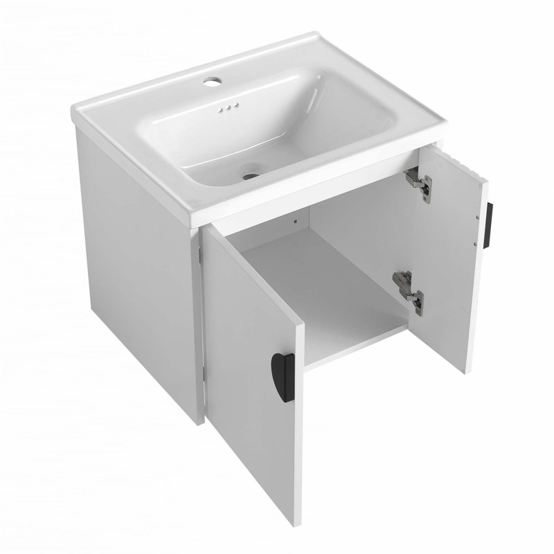 Small Bathroom Vanity With Sink, White, 24"