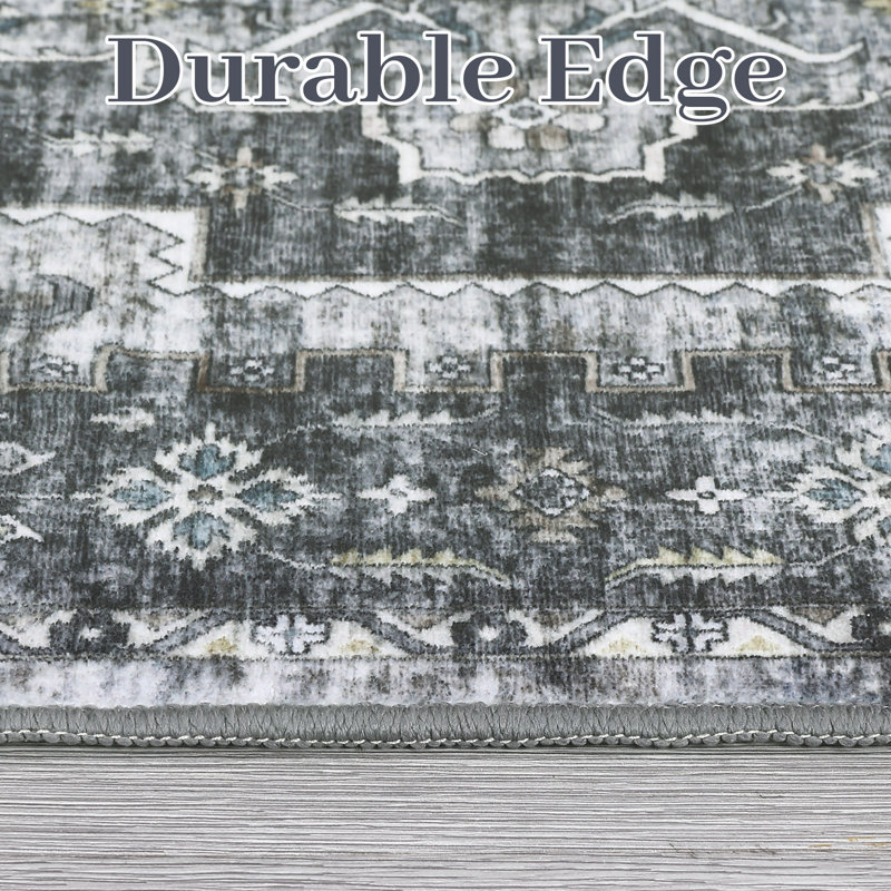9x12 Washable Area Rugs for Living Room Stain Resistant Non-Slip Carpet Pet Child Friendly Vintage Oriental Medallion Accent Throw Rug for Office Bedroom Nursery Grey