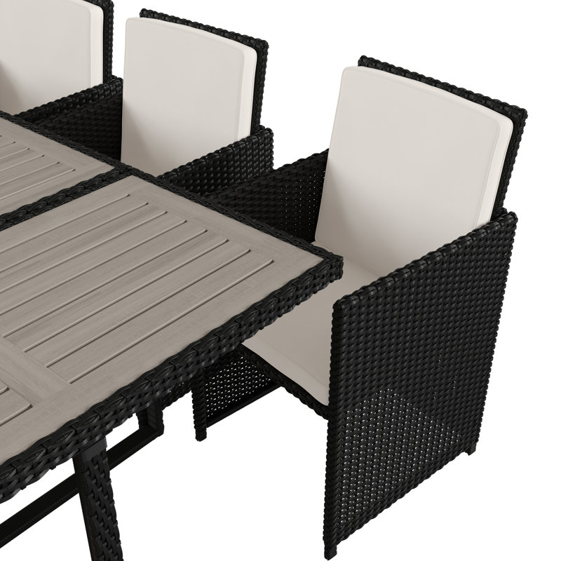 Ensemble repas d'extérieur 7 pièces avec table en acacia et 6 chaises en osier, Gris