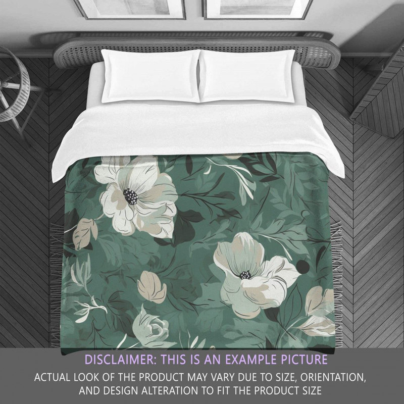 Floral Green/Silver Microfiber Comforter, King Comforter