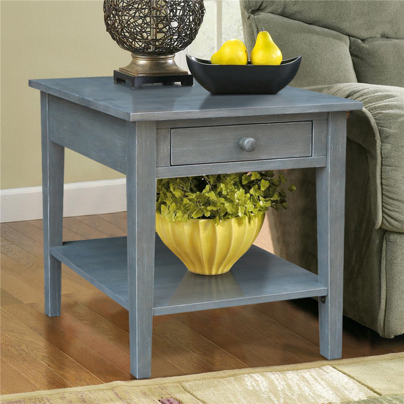 Table de bout en bois massif avec rangement Tiller, Brut / prêt à finir