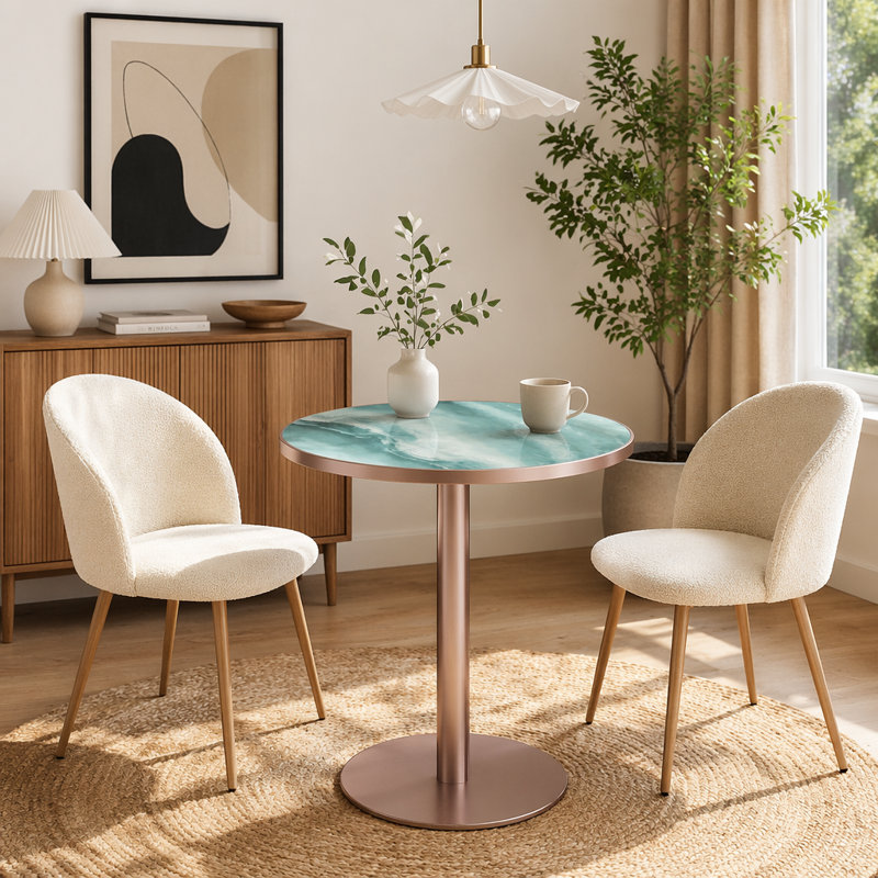 Table de bistro ronde avec table tulipe 31,5 pouces avec plateau en faux marbre, facile à assembler, structure en métal robuste (table seulement)