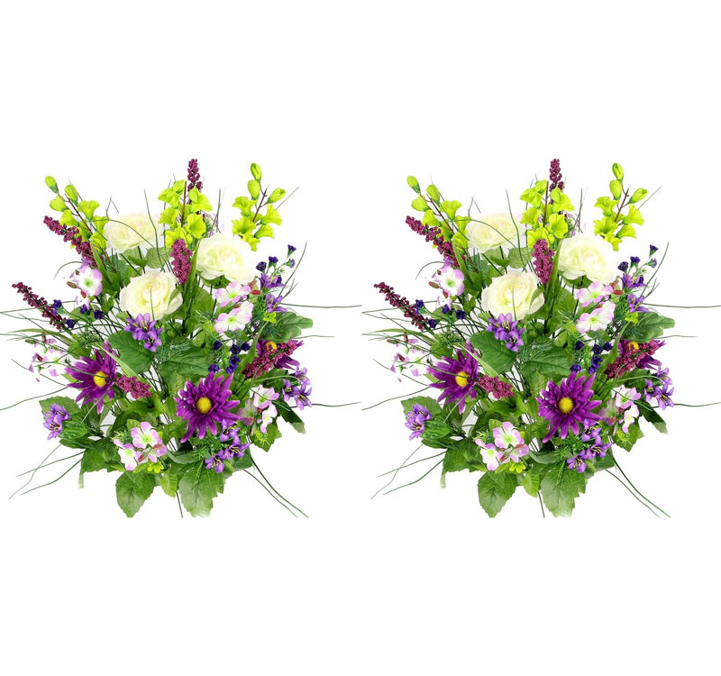 2 pièces de 30 tiges de fleurs artificielles gloire du matin et renoncule buisson de printemps, Crème / mauve