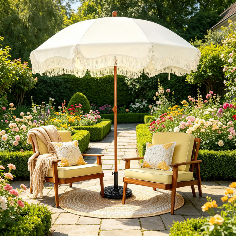 195cm Tilt Beach Parasol, Ivory, Polyester
