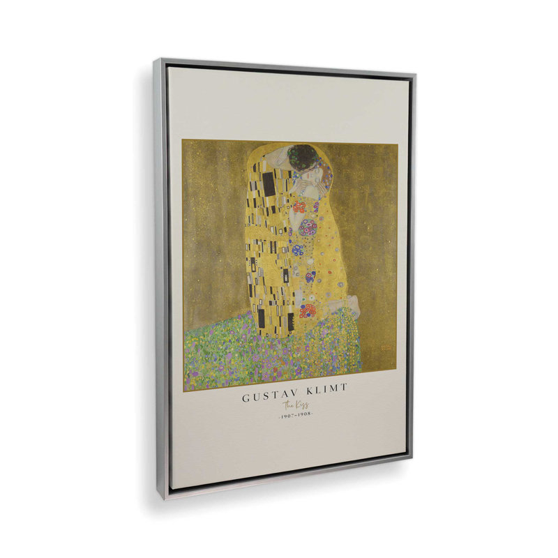 Le baiser par Gustav Klimt v3, Cadre flottant en chrome poli, H 48,75 po x l 32,75 po