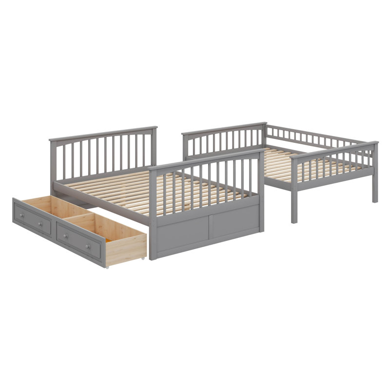 Kelmend Bunk Bed With Drawers, Convertible Beds, Gray, Full Over Full