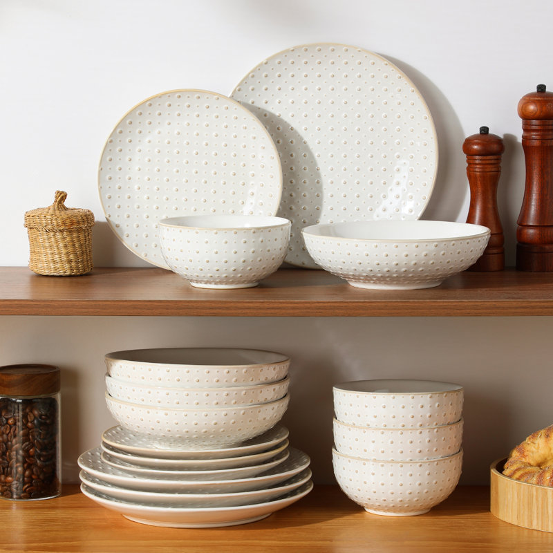 16 Piece Stoneware Dinnerware Set - Service for 4 , White