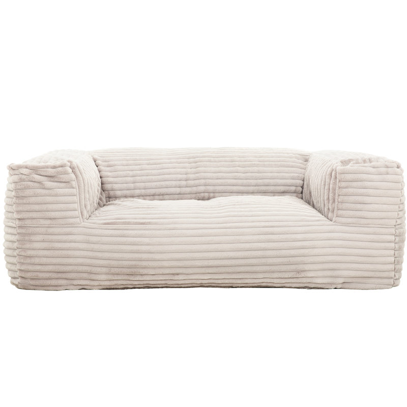 71 - Inch Memory Foam Bean Bag With Armrest, Beige Fabric Upholstery, Contemporary Design For Living Room Inspired Soft Filling Space