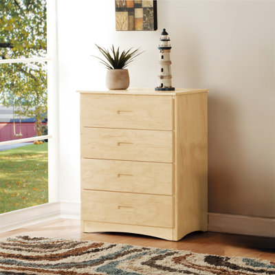 Commode verticale à 4 tiroirs avec commode à 4 tiroirs en bois au fini pin naturel (inclut la commode seulement et non le miroir)