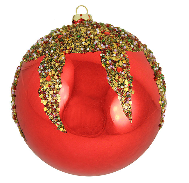 Ornement boule de Noël à paillettes scintillantes rouge incassable brillant 6 "(150mm)
