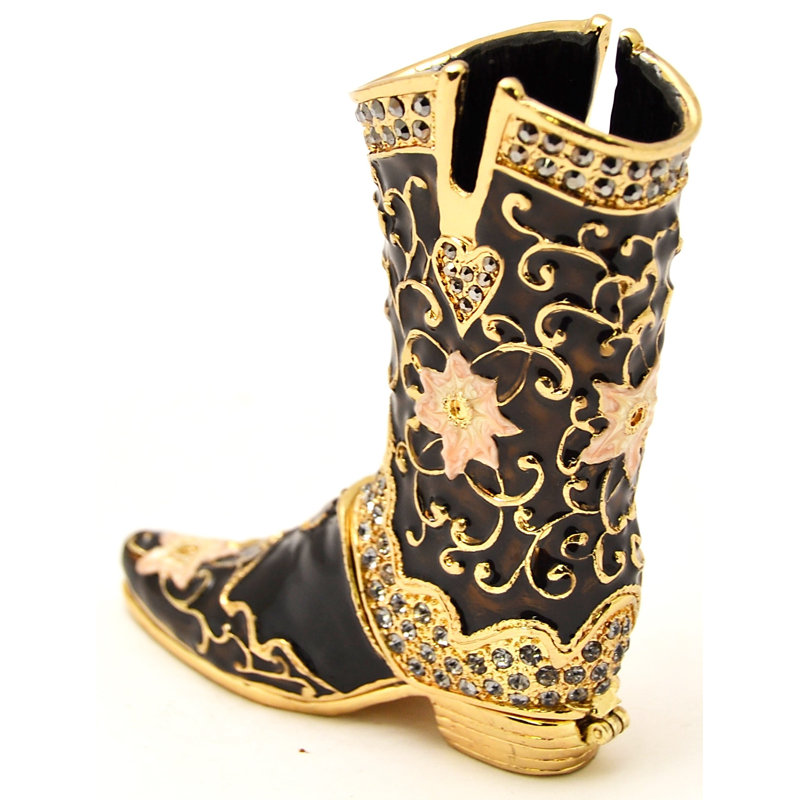 Boot Metal Decorative Box, Black, 2.5" H x 1.75" W x 1.75" D
