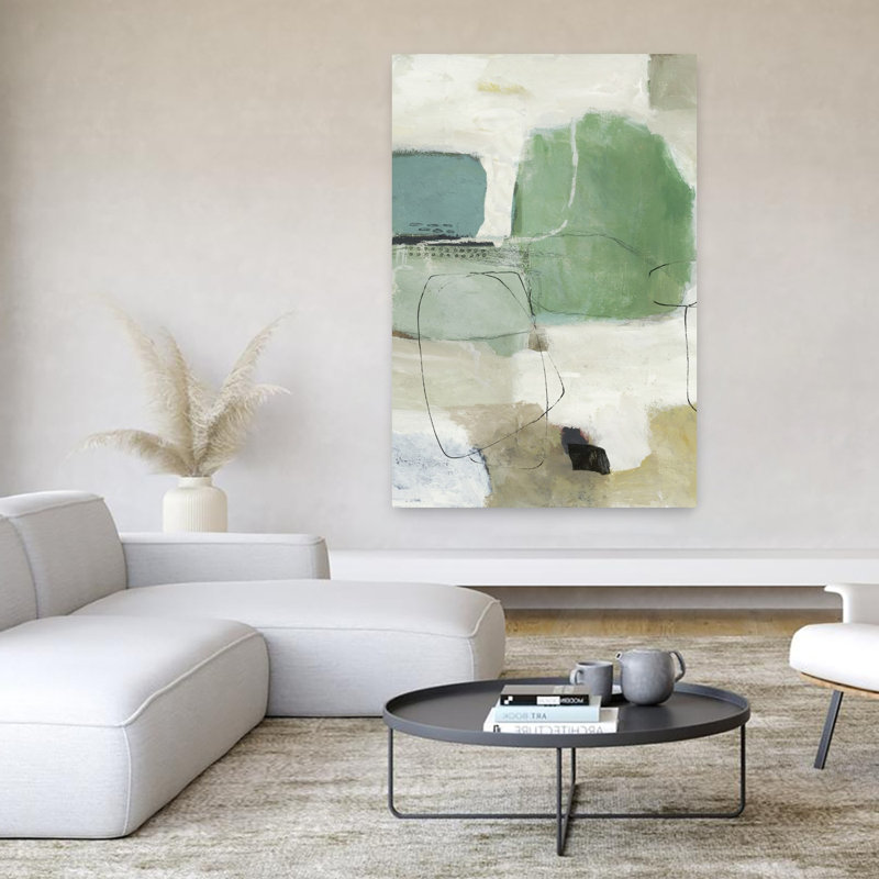 Green Azure Abstract Geometric Modern Art, 60" H x 40" W