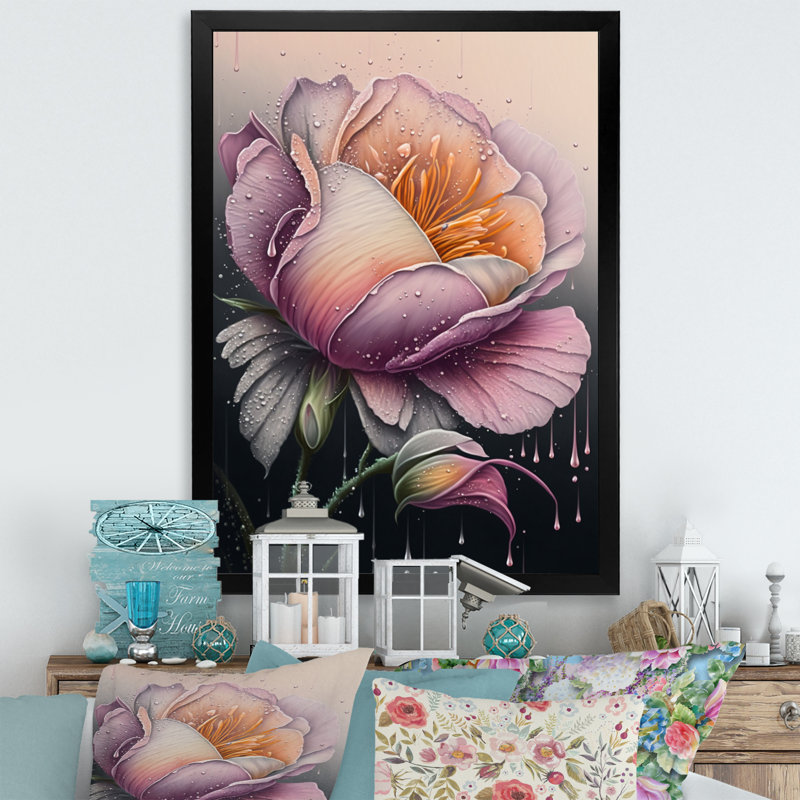 «Blooming Pink Rose Flowers», impression sur toile, Cadre noir, H 20 po x l 12 po x P 1 po