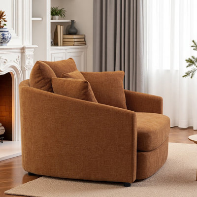 56.3"W Oversized Upholstered Accent Barrel Lounge Chair with 5 Pillows