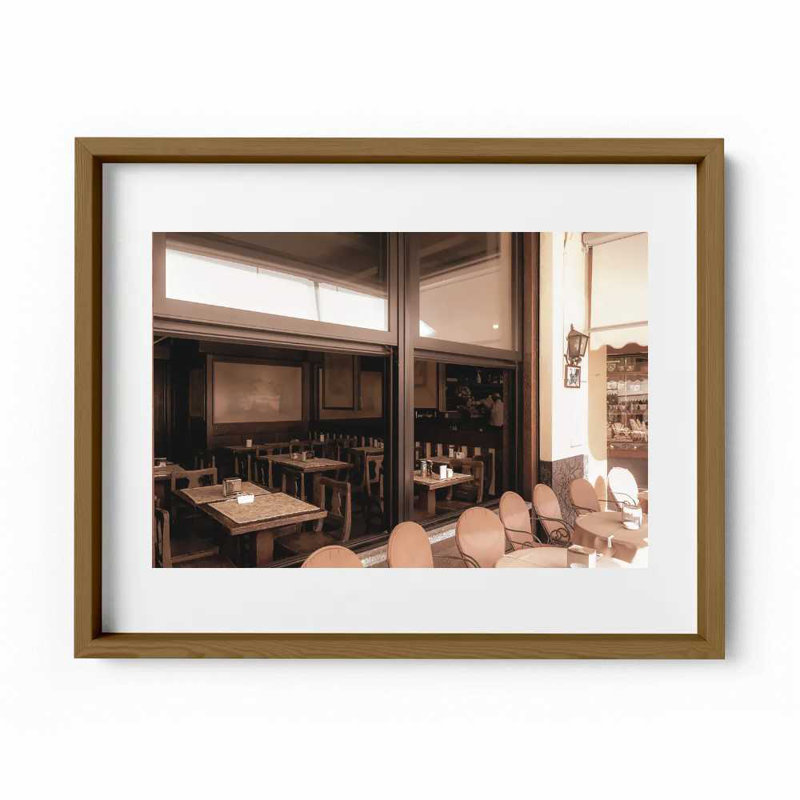 Café Como Print by Joseph Regan, 22" H x 26" W x 0.75" D, Walnut