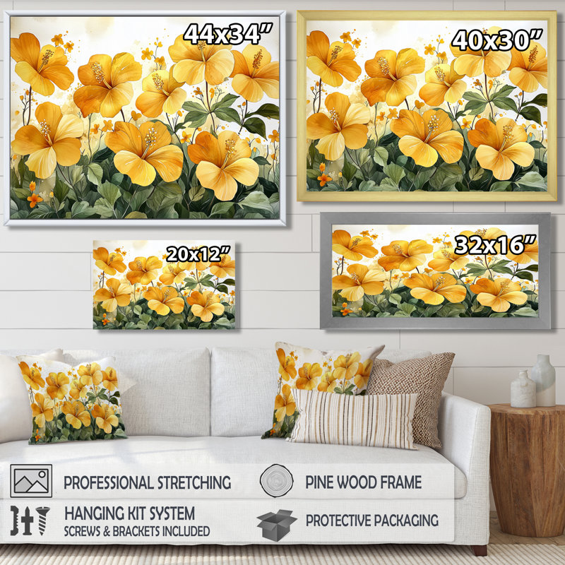 Été, lueur dorée d'hibiscus III - Hibiscus, art mural, H 24 po x l 32 po, Toile tendue, Ne s’applique pas