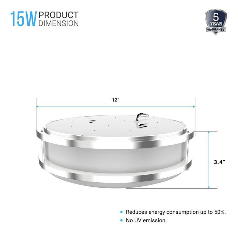 Dajerin LED Flush Mount, 3.4" H x 12" W x 12" D, 15W, 1050
