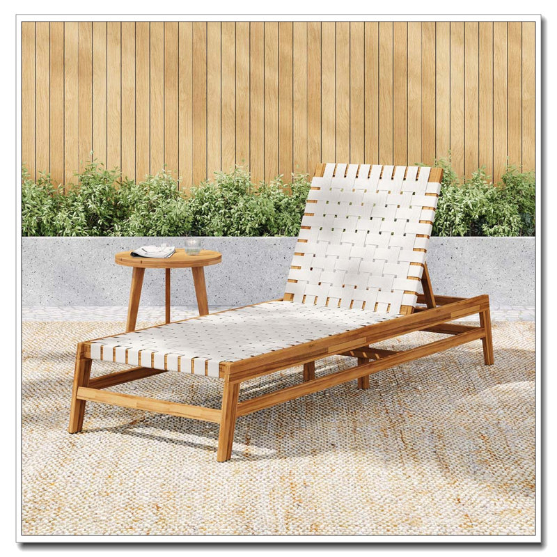 Outdoor Rope Chaise Lounge, Teak,White