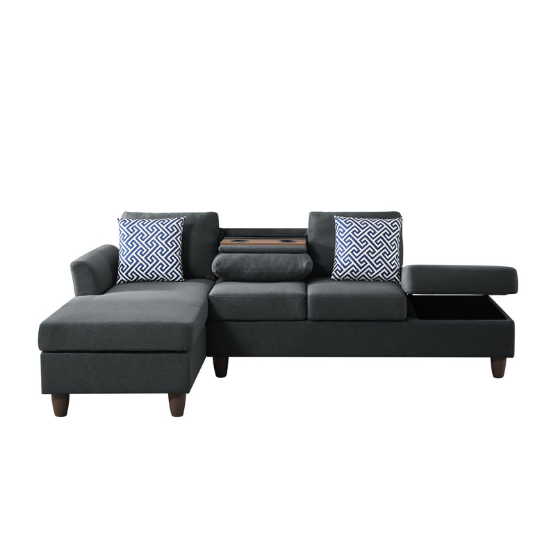 Dark Grey, 4 - Seat, Linen Covered , Hidden Compartments, Matching Accent Pillows, Modular Design, Different Home Decor Styles Seat Grey With Concealed Storage Compartments And For Diverse Layouts,