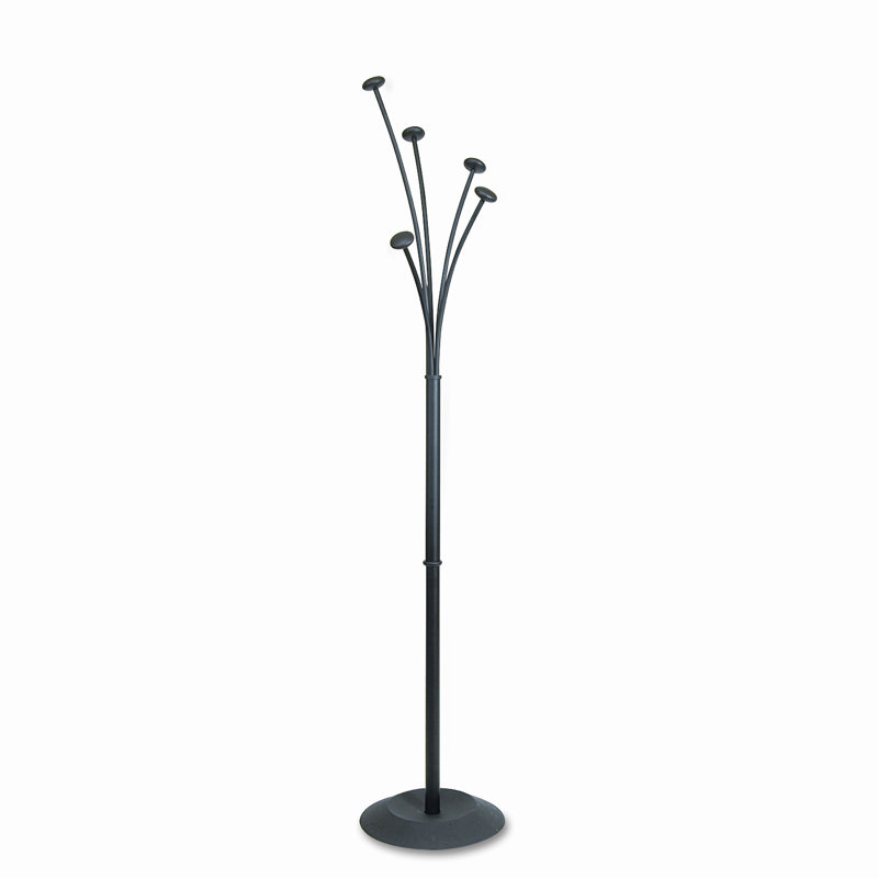 Black Steel Coat Stand with Umbrella Holder and Wood Knobs