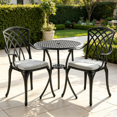 Cast Alminum Outdoor Bistro Set, 3 Piece Patio Bistro Set with 1.97" Umbrella Hole for Deck, Porch and Backyard