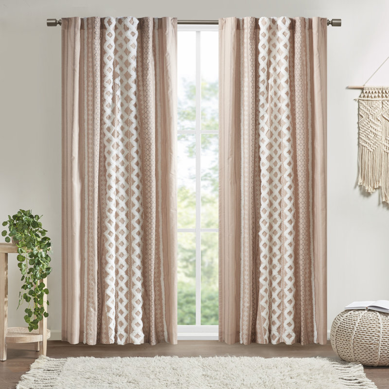 Ivory Cotton Chenille Stripe Room Darkening Curtain Panel