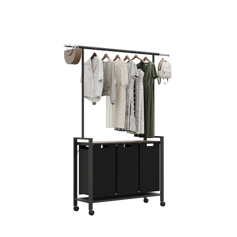 Trieur à linge à 2/3 sections avec barre de suspension, sacs à linge amovibles