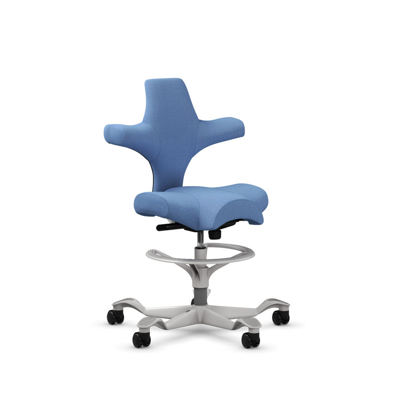 Fauteuil réglable en hauteur avec repose-pieds HœG Capisco, Argent argent, Light Washed Blue 