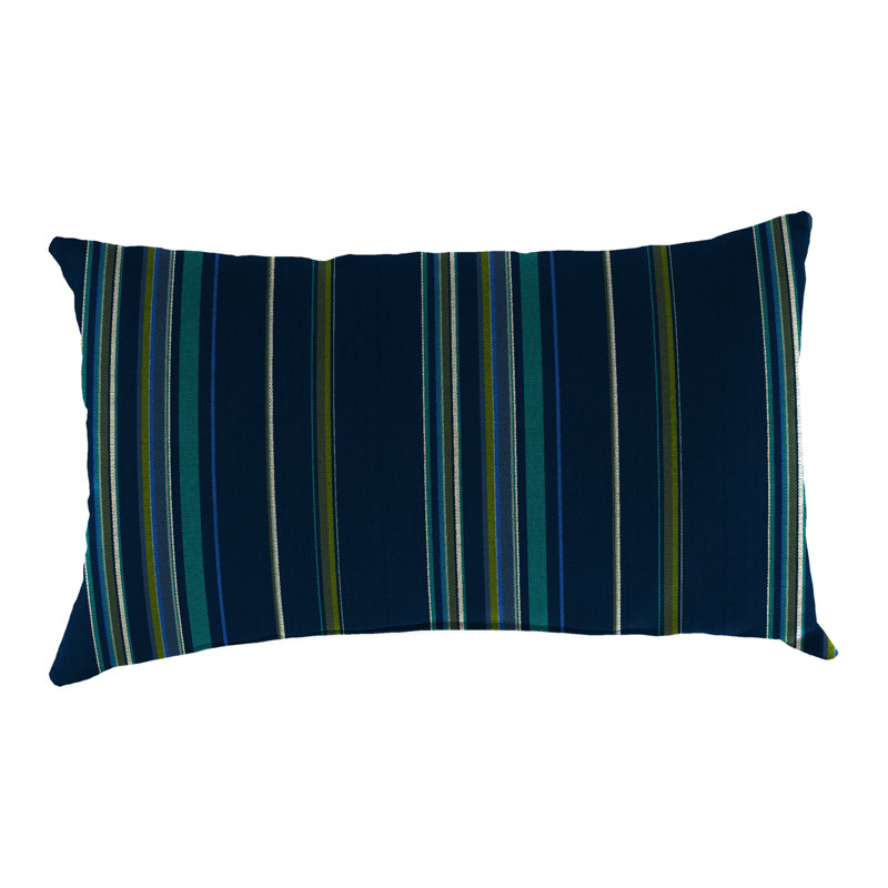 19" x 12" Outdoor Lumbar Throw Pillow with Fringe, Orange/Blue Damask
