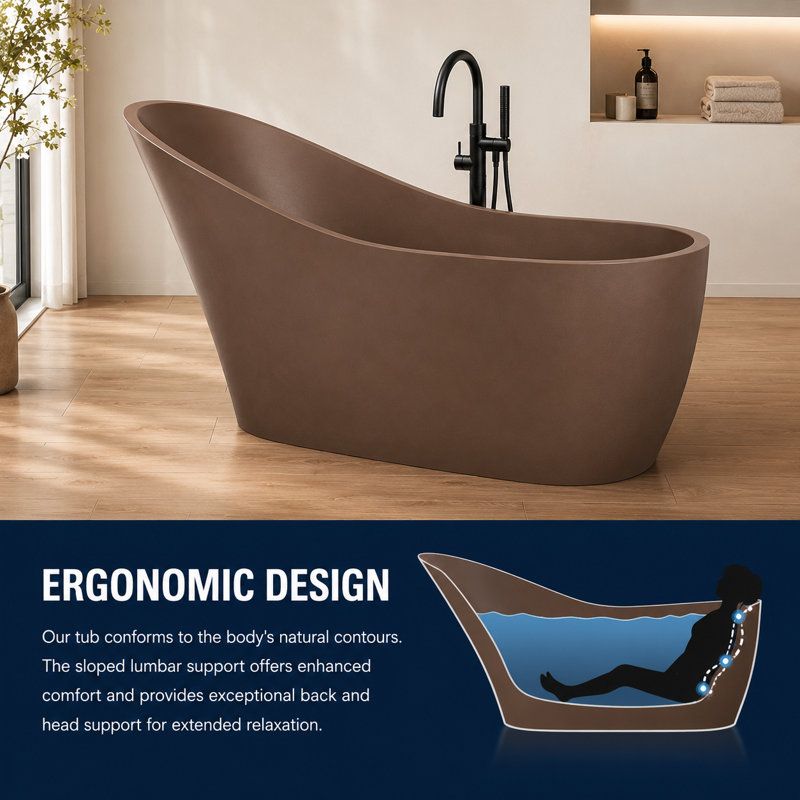 67.3" x 29.7" Freestanding Soaking Cement Bathtub, Brown 