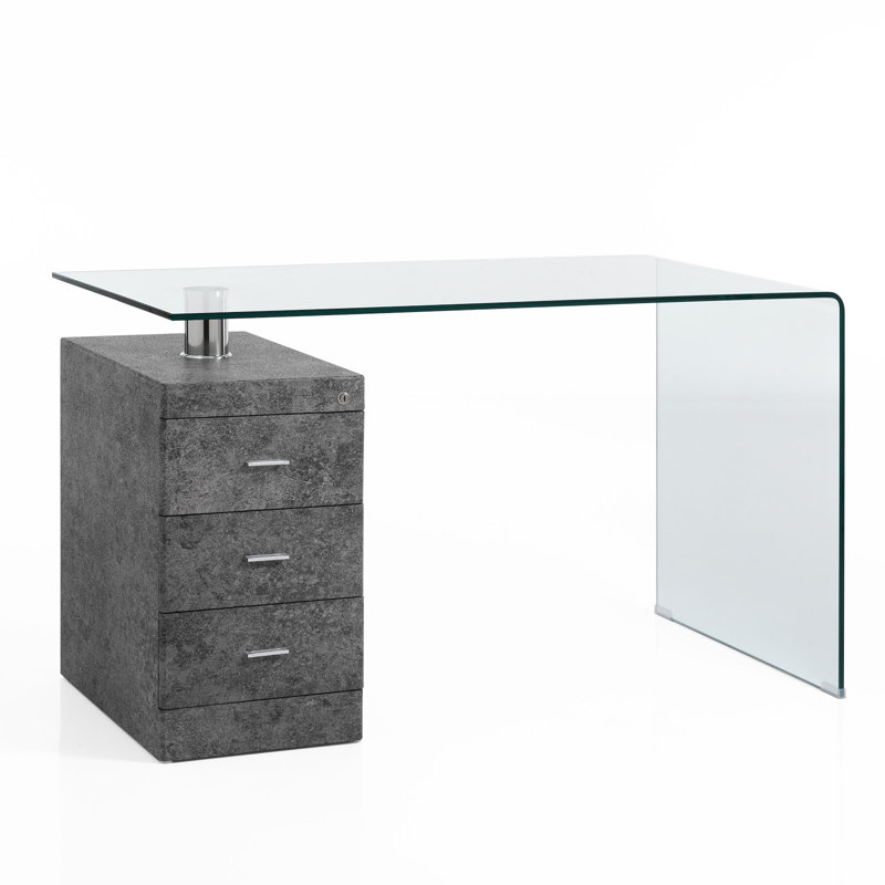 Damore Glass Solid Wood Writing Desk, Cement