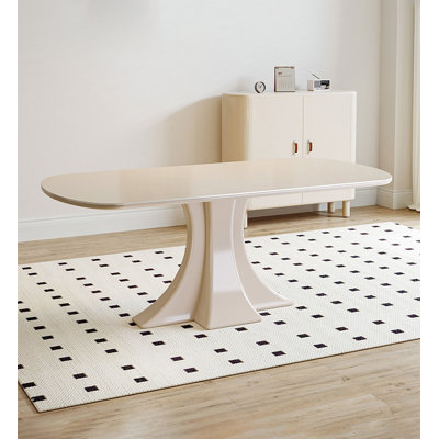 Table de salle à manger blanche rectangulaire en bois massif et en pierre frittée