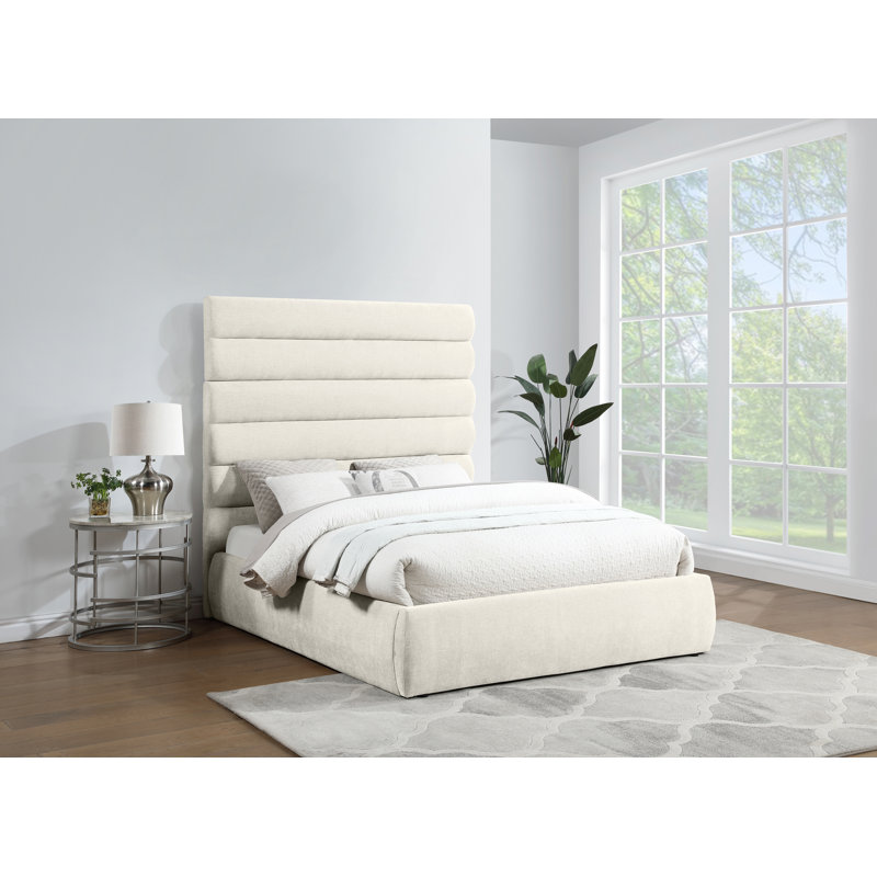 Lit en tissu Adam Chenille, Grand, Tissu chenille crème