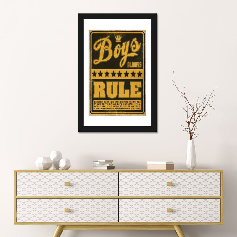 « garçons rule », reproduction d’impression sur toile, H 24 po x l 16 po x P 1 po, Papier d'art encadré noir, Blanc